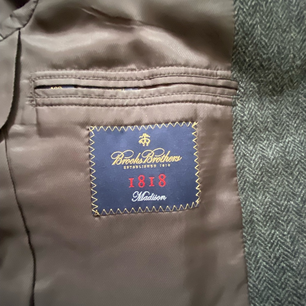 Brooks Brothers Madison 1818 Herringbone Wool Blazer Black & Charcoal Gray 40 S - Picture 9 of 15